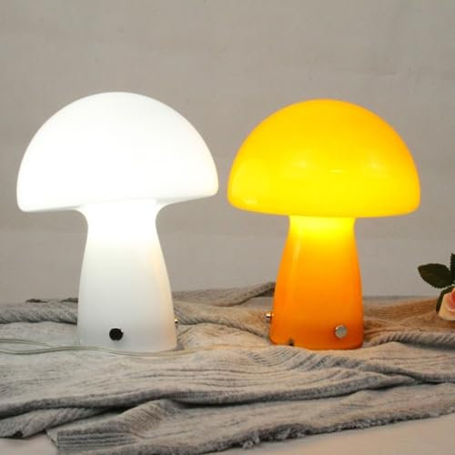 GUANSHAN Pilz Tischlampe Hochzeit Nachttischlampe Europäischer Stil Glas Nachtlicht Bauhaus Dekorative Tischleuchte für Schlafzimmer, Wohnzimmer, Hochzeitsgeschenk