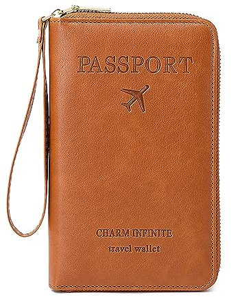 Reisepass Tasche, Travel Wallet Organizer, Reisepasshülle mit RFID Blocker für Damen und Herren, Reisezubehör Passport Tasche für Kreditkarten, Ausweis und Reisedokumente (Braun)