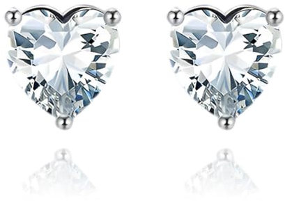 Zolkamery Ohrringe Silber 925 Stecker, 925 Sterling Silber Diamant Geburtsstein Ohrstecker, Hypoallergen 6mm Klein Liebe Herz Schlafen Knorpel Zirkonia Ohrstecke, Geburtstagsgeschenk für Damen Mädchen