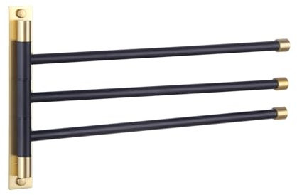 GERZWY SUS 304 Edelstahl Badezimmer Handtuchhalter 3 Stangen Klapparm Schwenkbügel Badetuchhalter Schwenkbar Handtuchstange Wandhalterung (Schwarz & Gold)