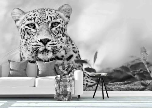 Papier Peint panoramique Papier peint 3D léopard noir et blanc, 396x280cmPour Salon Chambre D'Enfants Restaurant Décoration Murale