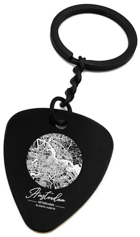 ENTROPIJA Amsterdam Netherland Koordinaten Stadtplan Pick Schlüsselanhänger Kunst Lasergravur Schlüsselanhänger Metall Tag, Schwarz , One size