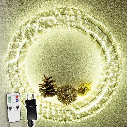 LED Weihnachtskranz Ø40 cm mit 1500 LEDs | Metallkranz/Lichterkranz mit Fernbedienung & Timer - dimmbar | Adventskranz modern & Türkranz Weihnachten beleuchtet | Fensterdeko hängend