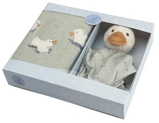 Sterntaler Geschenk Set Ente Edda Lou bestehend aus Kinderhandtuch und kleinem Schmusetuch mit Rassel, ab Geburt,