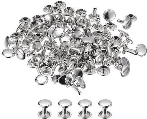 QUARKZMAN 100 Ensembles de Rivets en Cuir, Rivets à Double Capuchon de 10x10 mm, Clous en Métal pour La Réparation Artisanale Du Cuir Bricolage pour Ceintures Sacs Chaussures, Ton Argenté
