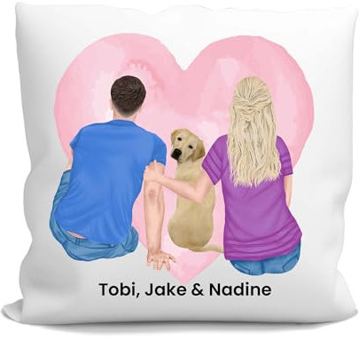 Kiwistar - Kissen 40x40 cm - Beste Freunde - Paar mit Hund - selbst gestalten - weiß - Wunschtext - individuell Bedruckt Kissenfüllung - personalisiert - Geschenkidee - Kopfkissen