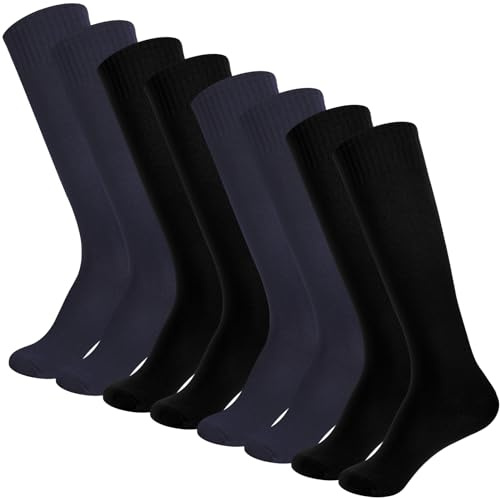 Zuimei 4 Pairs Mens Football Socks Black Navy Knee High Football Socks | Long Sports Socks Soccer Basketball Hockey Sports Socks for Men Adult,UK Size 5-11