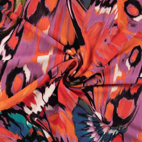 Viskosejersey, grafische Musterung Rot/Lila/Orange als Meterware zum Nähen, 50 cm
