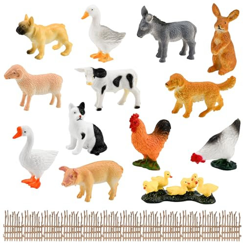 LANSKYLAN 23 Stück Bauernhoftiere Figuren Spielzeug Tierfiguren Set Bauernhof Kunststoff Bauernhof Tiere Schleich Miniatur Lernspielzeug Kuchen Cupcake Topper für Bauernhof Geburtstag Weihnachtsfeier