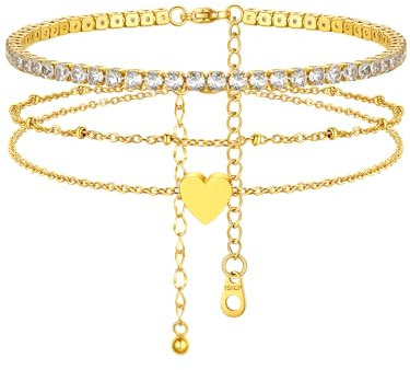 FindChic Bijoux Plage Vacance Eté Bracelet Cheville Femme Chaîne Cheville Cœur Chaîne Cheville Zircon Ensemble Deux Pièces