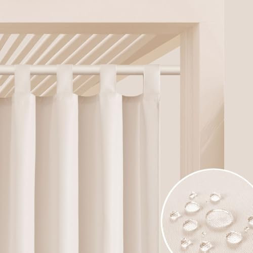 ROOM99 Outdoorvorhäng mit Schlaufen Garden Line 155 x 250 cm Breite x Höhe Outdoor Vorhang wetterfest Wasserdicht Sichtschutz Sonnenschutz Gardinen Garten Winddicht Helle Creme, 1 Stück