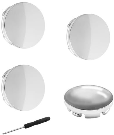 RHQFDM 4 Pièces Cache Moyeu 60mm Cache de Roue Centrale DIY Universel ABS argenté Centre de Jante Capuchons pour moyeu de Roue Surface Miroir Lisse avec Tournevis à Lame Plate