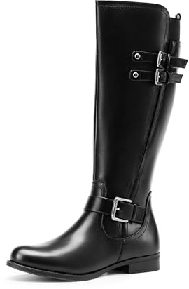 DREAM PAIRS Women's Knee High Riding Buckle Boots | Pirate Boots, Adjustable Buckles, Comfortable Low Chunky Heel Boots for Women, Smooth Vegan Leather, Easy Pull-on