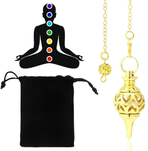 VURYAPI Kupfer Pendel für Wahrsagung, Pendel esoterik Tropfen Anhänger mit Kette, Kegel Anhänger Reiki Witchcraft Supplies, Dowsing Scrying Balance Armband(Gold