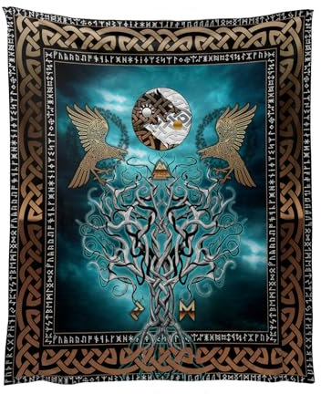 Zfseyuh Wikinger Deko Wandteppich Nordische Mythologie 150x130cm Wikinger Wanddeko Runen Wandtuch für Wikinger Deko Wohnung, Schlafzimmer, Geschenk