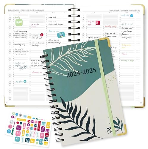 Kalender 2024 2025, Wochenplaner, Terminplaner A5 mit einer Doppelspule Gebunden, Lässt sich leicht umdrehen und flach hinlegen, Lehrerkalender für Büros, Schulen, Organisatoren (Grün)