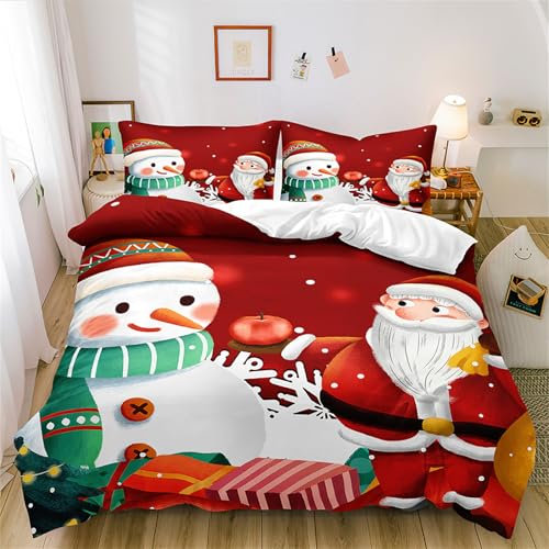 Gezu Weihnachten Bettwäsche Set 135x200cm Weihnachtsmann Schneemann Muster Jungen Und Mädchen Weihnachten Geschenk Microfaser Weihnachten Rot Bettbezug 135x200 cm Mit Kissenbezug 80x80 cm