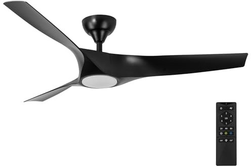 NORHES Nevaly Ventilador Techo Negro. Luz Led 24W Neutra/Cálida/Extra Cálida. Motor DC. 3 Aspas ABS Ø132cm. Verano/Invierno. 6 Velocidades. Control Remoto Temporizador. Silencioso. Brisa Natural