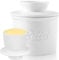Lighterday Butterdose Keramik,Französische Butterdose Porzellan,Butterglocke mit Deckel,Butterdose mit Wasserkühlung,Butterfass Butterdosen für Weiche Butte (Weiß, 10cm)