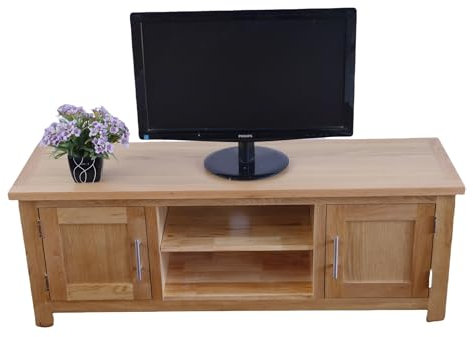 Kemtpase Oak Large TV Unit Cabinet Stand with 2 Door & Cupboard 120cm Solid Wood Television Cabinet Stand Suitable for for Living Room Bedroom