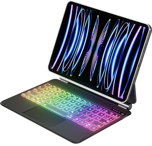 GKABXY Hülle mit Tastatur für iPad Pro 11 4./ 3./ 2. Generation 2022/2021/2020, Magic Keyboard mit reischwebendes Stand, 7 Farbige Beleuchtung Tasten, Multi Touch Trackpad Tastatur Hülle, Schwarz