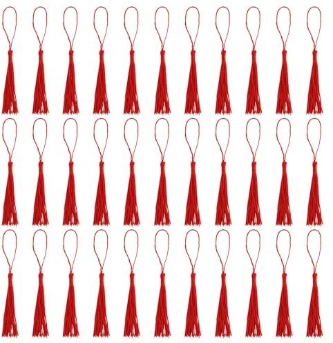 33 Stück Lesezeichen-Quasten, Rot Quaste, Mini-Quasten, seidige Quasten für Lesezeichen, handgefertigte Lesezeichen, Quasten für DIY Bastelzubehör, Lesezeichen, Harz, Bastelbedarf und Heimdekoration