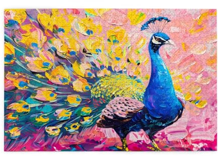 Mexpekil 1000 Teile Puzzles für Erwachsene Ölgemälde Pfau Vogel Holzpuzzles Herausfordernde Puzzlespiele für Jugendliche Geschenke