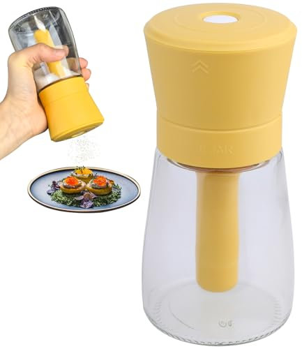 Bottiglia di spezie per il controllo del dosaggio, dosatore di spezie da cucina da 180 ml, contenitore per condimenti in vetro, adatto per cucina, sala da pranzo, barbecue all'aperto (Giallo)