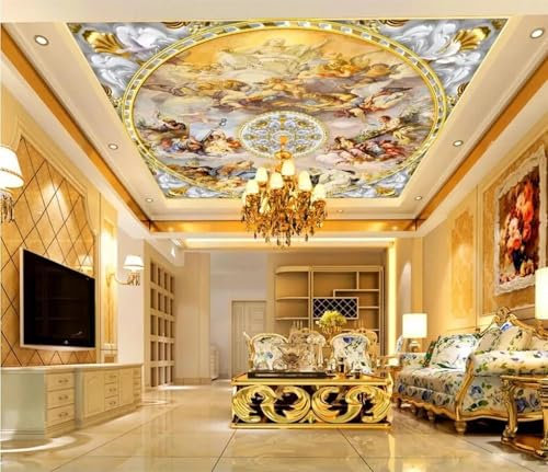 JCSMKFQ Papier peint mural 3D pour plafond de salon motif ange classique décoration d'intérieur de chambre à coucher autocollant d'art zénith