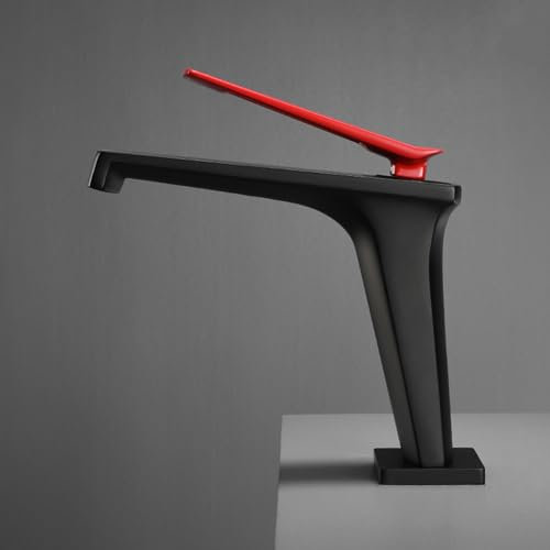 Waschtischarmatur Schwarz+Rot Armatur Badezimmer Wasserfall Einhebelmischer Waschbecken Bad Warm und Kalt Wasser Mischbatterien Bad