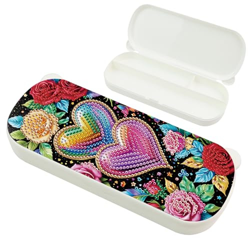 DCIDBEI Peinture Diamant Boîte à Stylos 22x8.8cm Diamond Painting Boîte de Rangement Peinture par Numéros Organisateur d'outils Trousse à Stylos Organisateur de Stylos Adultes Coeur d'amour