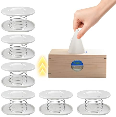 Wusboo Federunterstützter Taschentuchbox-Halter, 6-teiliges Set tragbarer Metallfedern, kompakter Taschentuch-Organizer mit automatisch hebbarem elastischem Tablett für Taschentuchboxen