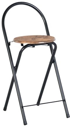 ZZINOKE Klappbarer Barhocker, 55,5 cm, Sitzhöhe, keine Montage erforderlich, Metall und Holz, Klappstühle, ideal für Küche, Bistro, Außenbereich (Vintage Braun & Schwarz)