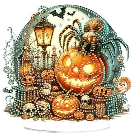 EOBROMD Diamond Painting Desktop Deko Kürbis, DIY 5D Diamond Painting Halloween Aufsteller, Diamant Painting Bilder Tischdeko Kunst Set für Geschenk Heimdekoration