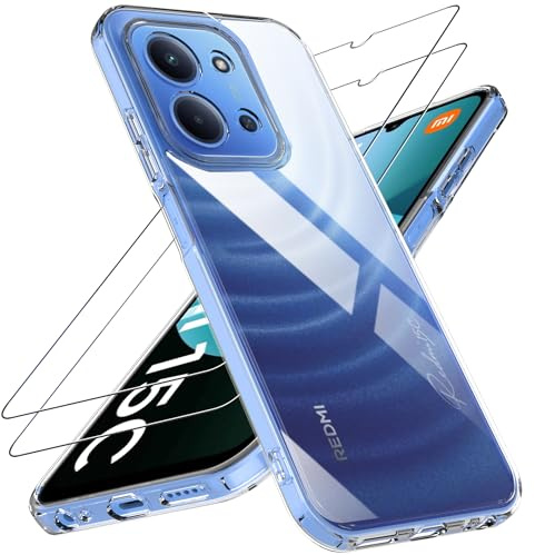 Natbok Hülle für Xiaomi Redmi 15C / Redmi 15 C 4G/5G Hülle mit 2 Panzerglas, TPU Stoßfänger Harte PC Rückseite Nie Vergilbungs Dünn Transparent Handyhülle Case für Redmi 15C