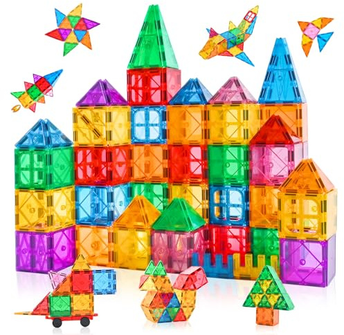 56PCS Magnetic Building Tiles Set, Educational Magnetic Tiles for Kids 3+ Boys and Girls Gift, Magnets Construction Blocks Toys Creative Present Magnatiles for Toddlers Children's Day