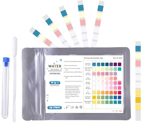9-in-1 Aquarium Test Strips, 50PCS Fish Tank Water Test Kit for Carbonate Hardness Nitrate Nitrite Free Chlorine Iron Total Alkalinity Ph Copper, for Pools Pond (50 PCS)