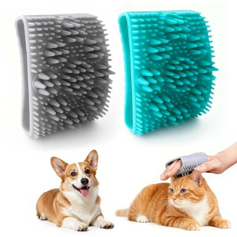 WUGAUWOR Set 2 Spazzola per Cani e Gatti, Spazzola Morbida in Silicone per Rimuovere Pelo e Massaggio, Per Mantello Sano e Lucido di Animali, Spazzola Peli Gatto Blu e Grigia