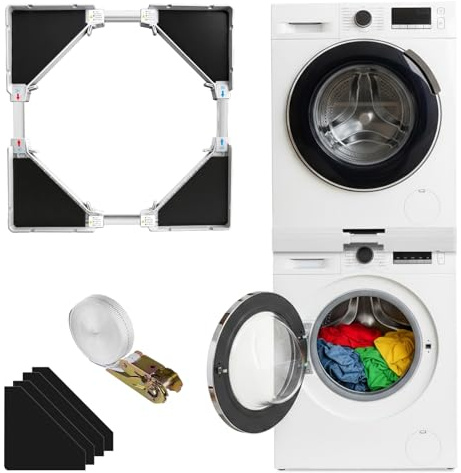 Dibaful Kit de montage intermédiaire pour machine à laver avec corde à cliquet 45-70 cm | Cadre de connexion universel pour sèche-linge, armoire et machine à laver