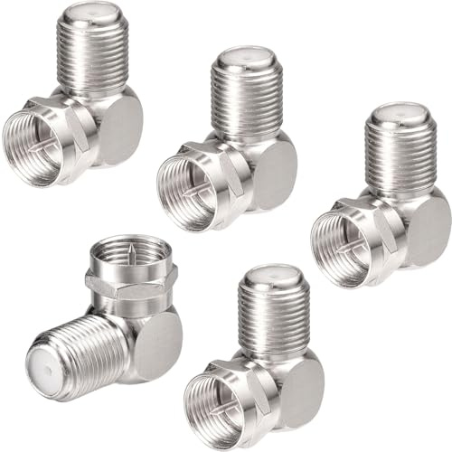 AmiCera 5 Stück Sat Winkelstecker 90 Grad, Winkelstecker Winkeladapter F-Stecker auf F-Buchse, F Stecker Winkel für Koaxialkabel, Kabel Verbinder Adapter zum Abwinkeln Eines F-Anschlusses Silber