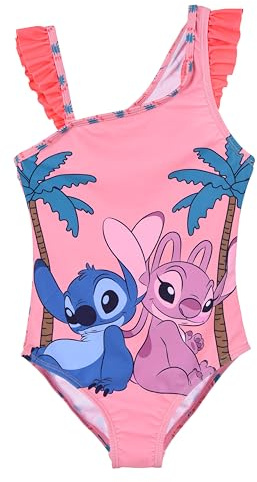Disney Costume da Bagno Intero con Stitch e Angel per Bambine, con Spalline Asimmetriche e Volant (IT, età, 3 Anni, Regular, Rosa)