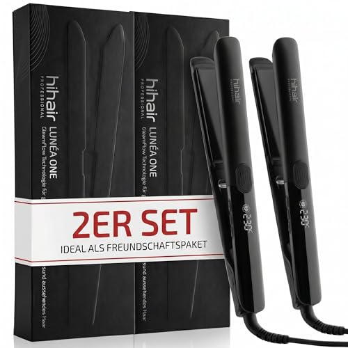 hihair Glätteisen – Testsieger 2025* – 4 Jahre Garantie – 100 Tage risikofrei testen – Mit LCD-Display – Schnell aufheizend in nur 20 Sek. – Für seidig glattes Haar mit mehr Glanz (2er Spar-Set)