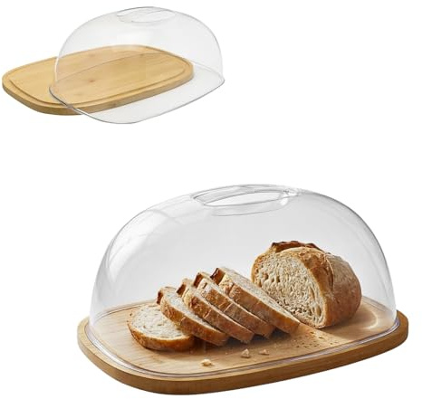 OCEANO Portapane Portaformaggi in Bambù con Coperchio Cupola Trasparente Tagliere Legno Naturale con Campana Salvafreschezza per Alimenti Dolci Affettati