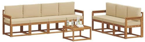 vidaXL Outdoor-Sofagarnitur mit Kissen 8 pcs Natur und Beige, Modernes Outdoor-Sofa, Garten-Ecksofa, Langlebige Lounge für die Terrasse, Komfort-Set zum Entspannen