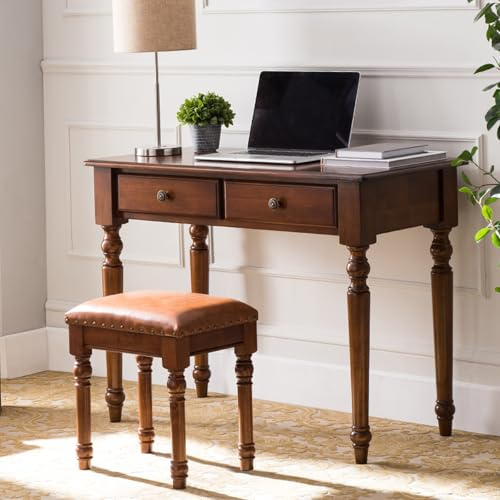 Scrivania per computer in legno massello con 2 cassetti, tavolo da toeletta tradizionale, piccola scrivania per casa e ufficio per piccoli spazi