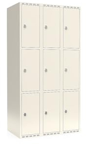 kaiserkraft | 3er-Schließfachschrank Fydor | 3 Abteile | Weiß | B 900 mm | Flache Dachform | Vorhängeschloss