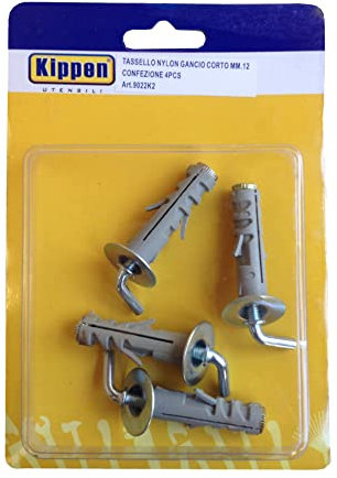 kippen 9022K2 Kit Composto da 4 Tasselli per Fissaggio ad Espansione da mm.12 con Gancio Corto