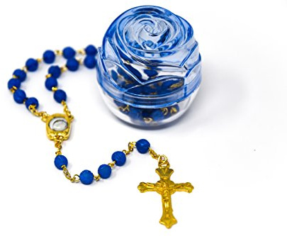 Catholic Gift Shop Rosary Beads - My Lourdes Water Blue Apparition Rosary Beads with Rose Rosary Box.