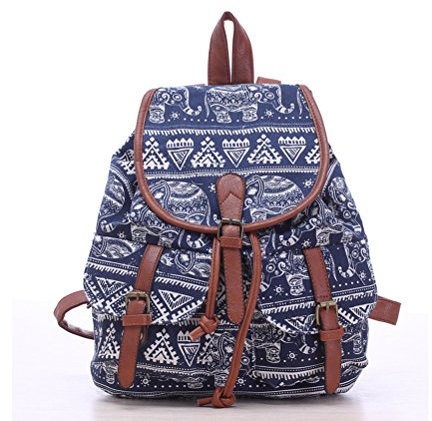 WINOMO Kordelzug Leinwand Rucksack mit Elefanten Drucken (Blau)