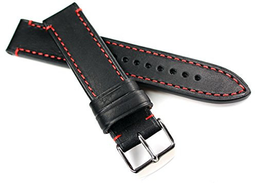 RIOS1931 20mm genuine Vintage Leder Deutsch Pilot robust Uhrenarmband schwarz rote Naht CT